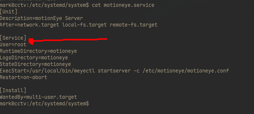Showing motioneye.service