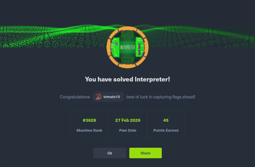 Interpreter, Medium Linux machine cover